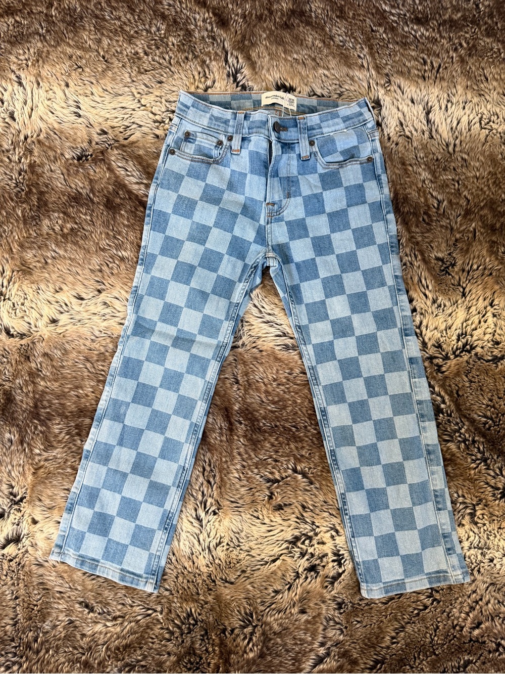 abercrombie kids Light Blue Checkerboard Straight Jeans